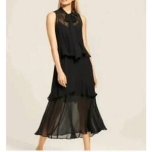 Who What Wear Black Ruffled Tiered Dress Chiffon Sleeveless Midi Sz M